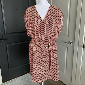 H&M Red and White Geometric Pattern Belted Shirt Dress Size 6
